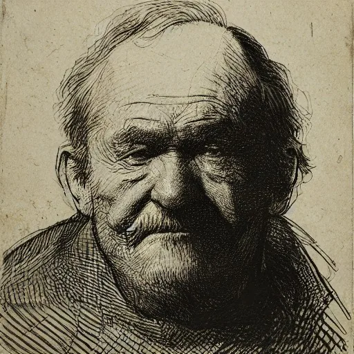 Gesicht eines alten Mannes, seitlich beleuchtet, im Stil von Rembrandt