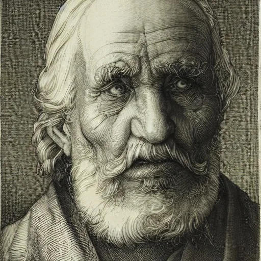 Gesicht eines alten Mannes, seitlich beleuchtet, im Stil von Albrecht Dürer