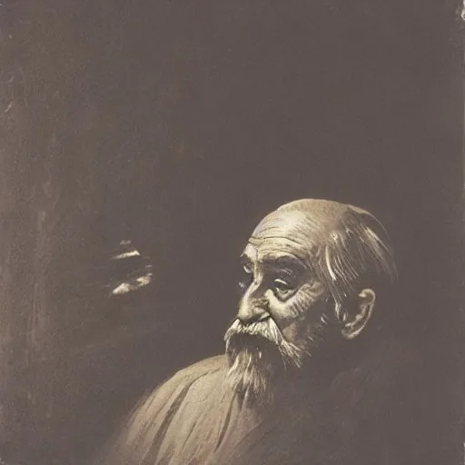 Gesicht eines alten Mannes, seitlich beleuchtet, im Stil von J.M.W. Turner