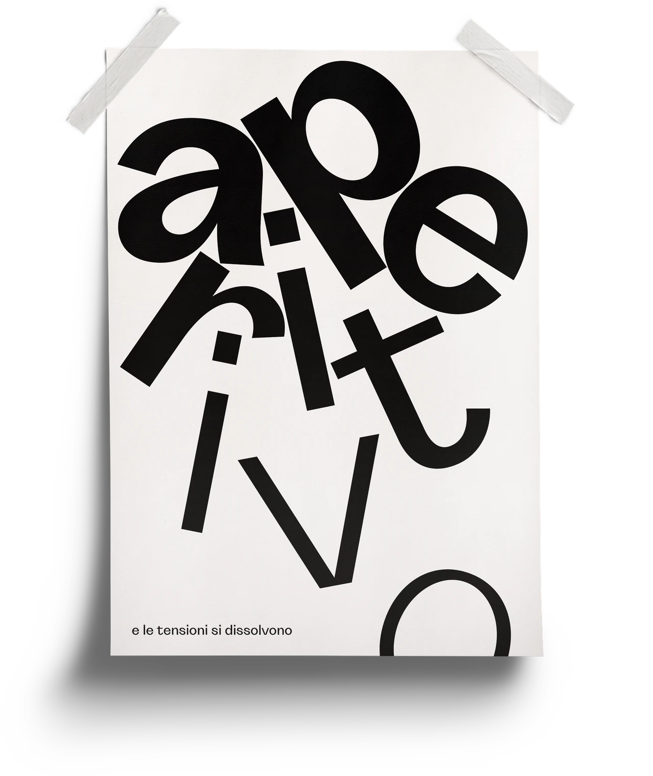 Experimentelles Typografieplakat mit fragmentierter Grotta-Schriftund spielerischer Anordnung von Buchstabenformen „Aperitivo“